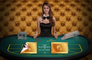 Online casino dealer at a gaming table